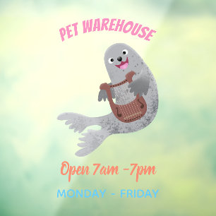 Happy cute harp seal cartoon illustration window cling