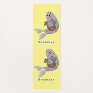 Happy cute harp seal cartoon illustration yoga mat