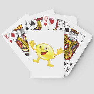 Happy cute lemon fruit character playing cards
