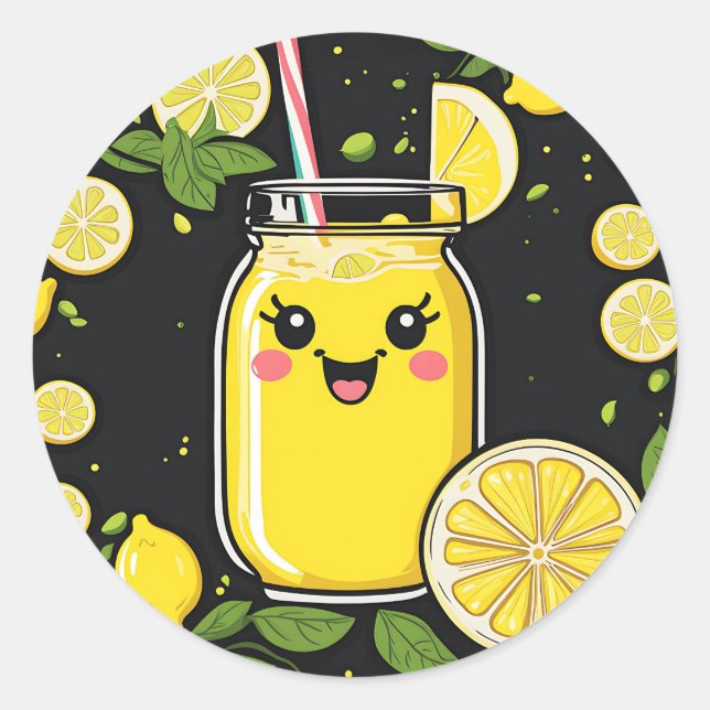 Happy Cute Lemonade Classic Round Sticker (Front)