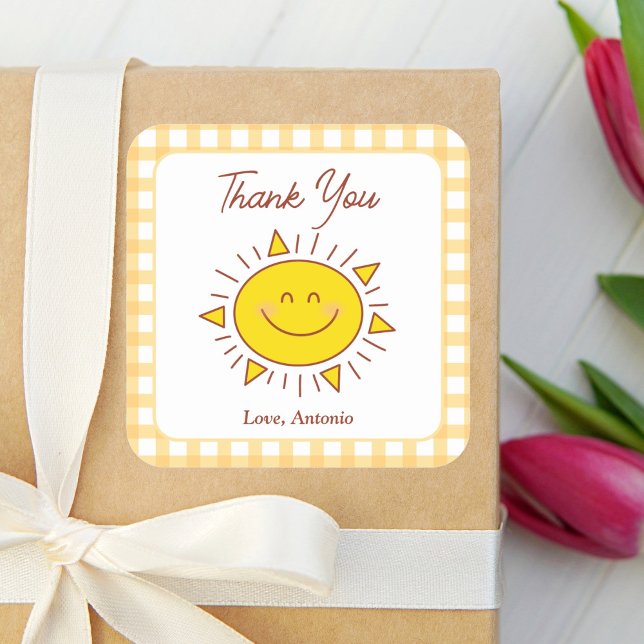 Happy Cute Little Sunshine Kids Birthday Thank You Square Sticker (Creator Uploaded)