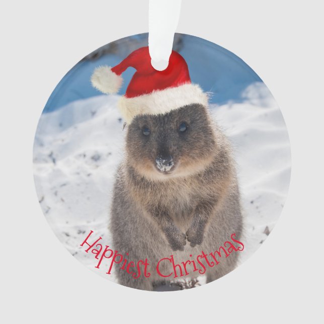 Happy Cute Merry Christmas Quokka Beach Australia Ornament (Front)