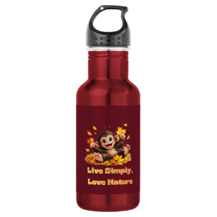 Happy Cute Monkey Playing in Falling Autumn Leaves 532 Ml Water Bottle