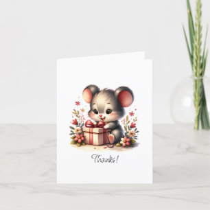 Happy Cute Mouse Custom Folded Thank You Card