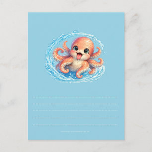 Happy Cute Octopus Kawaii Sea Life Illustration Postcard