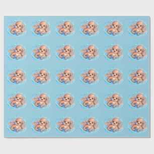 Happy Cute Octopus Kawaii Sea Life Illustration Wrapping Paper