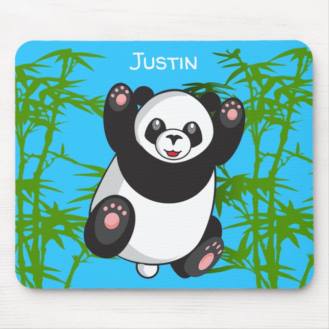 Happy Cute Panda Monogrammed Mouse Mat (Front)