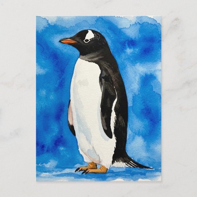 Happy Cute Penguin Watercolor Postcard (Front)