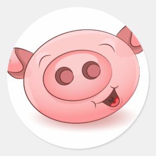 Happy Cute Pig Face Classic Round Sticker
