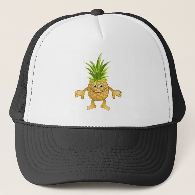 Happy cute pineapple fruit character trucker hat (Front)