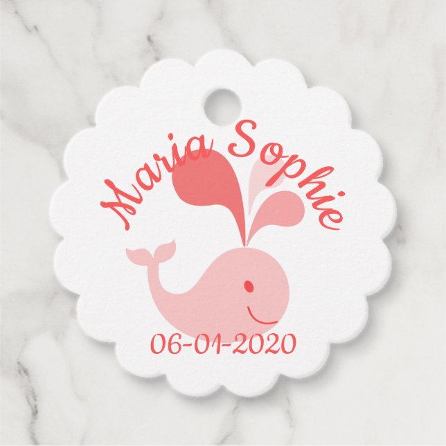 Happy Cute Pink Whale Favour Tags (Front)
