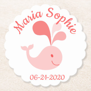 Happy Cute Pink Whale Paper Coaster