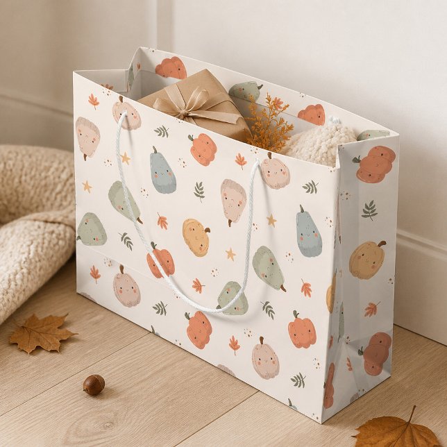 Happy Cute Pumpkin Pattern - Large Gift Bag (Creator Uploaded)