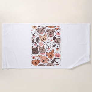 Happy Cute Puppies Pattern  1 Beach Towel