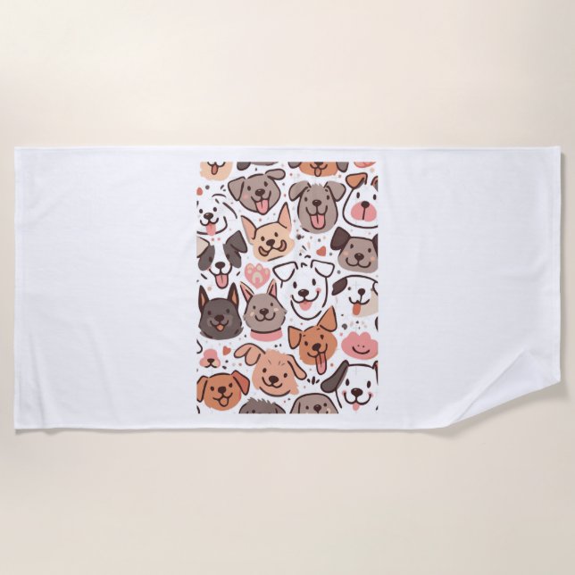 Happy Cute Puppies Pattern  1 Beach Towel (Front)