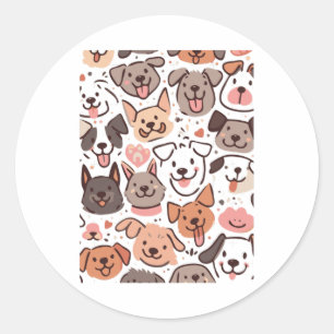 Happy Cute Puppies Pattern 1 Classic Round Sticker