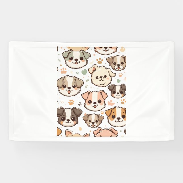 Happy Cute Puppies Pattern   Banner (Horizontal)