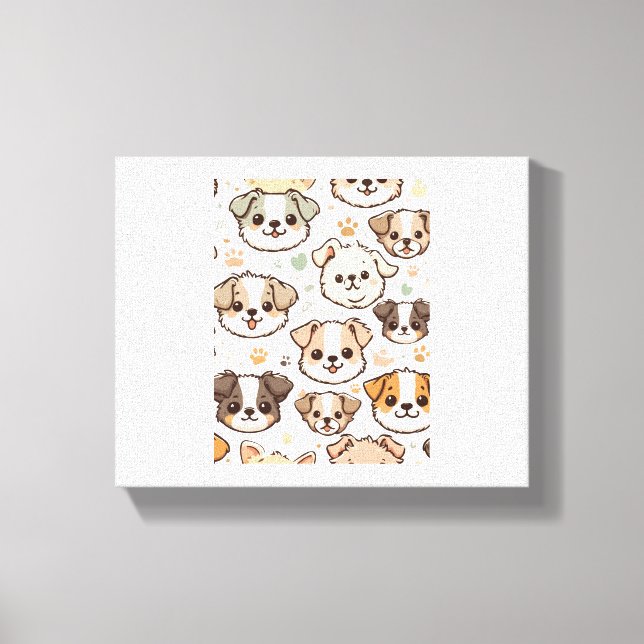 Happy Cute Puppies Pattern   Canvas Print (Front)
