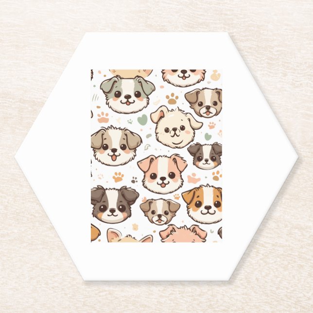 Happy Cute Puppies Pattern   Paper Coaster (Front)