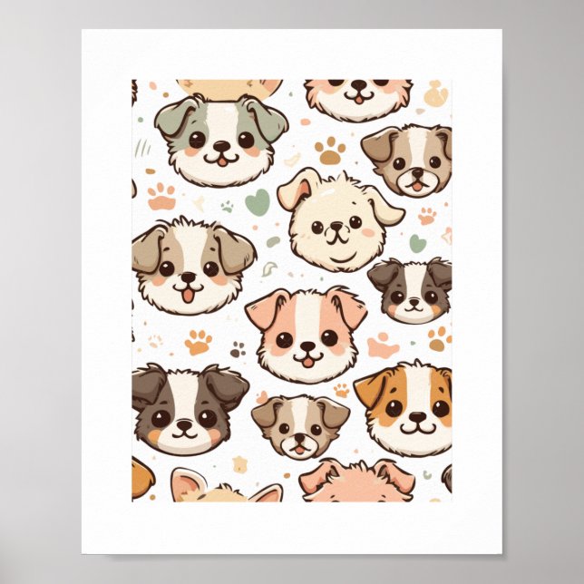Happy Cute Puppies Pattern   Poster (Front)