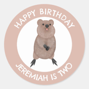 Happy cute quokka personalised cartoon birthday classic round sticker