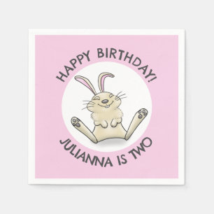 Happy cute rabbit personalised cartoon birthday napkin