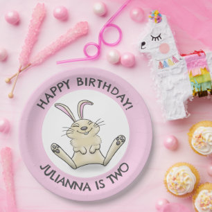 Happy cute rabbit personalised cartoon birthday paper plate