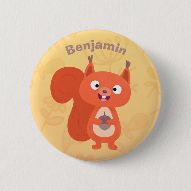Happy cute red squirrel cartoon illustration 6 cm round badge (Front)