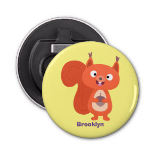 Happy cute red squirrel cartoon illustration bottle opener