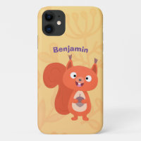 Happy cute red squirrel cartoon illustration