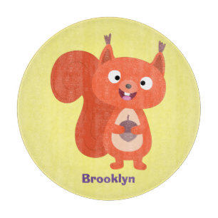 Happy cute red squirrel cartoon illustration cutting board