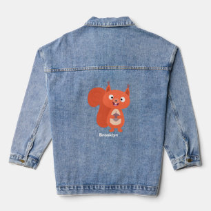 Happy cute red squirrel cartoon illustration denim jacket
