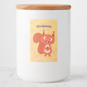 Happy cute red squirrel cartoon illustration food label
