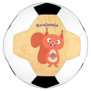 Happy cute red squirrel cartoon illustration football