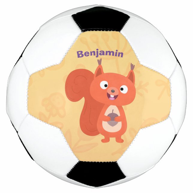 Happy cute red squirrel cartoon illustration football (Front)