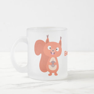 Happy cute red squirrel cartoon illustration frosted glass coffee mug