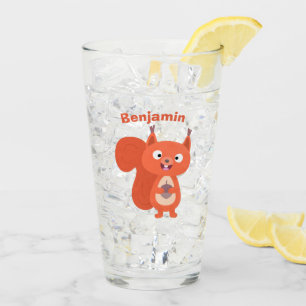 Happy cute red squirrel cartoon illustration glass