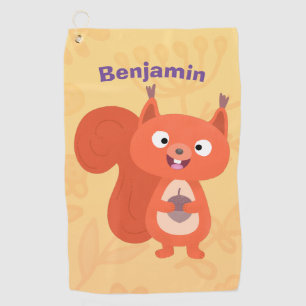 Happy cute red squirrel cartoon illustration golf towel