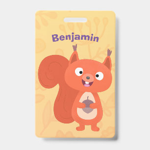 Happy cute red squirrel cartoon illustration ID badge