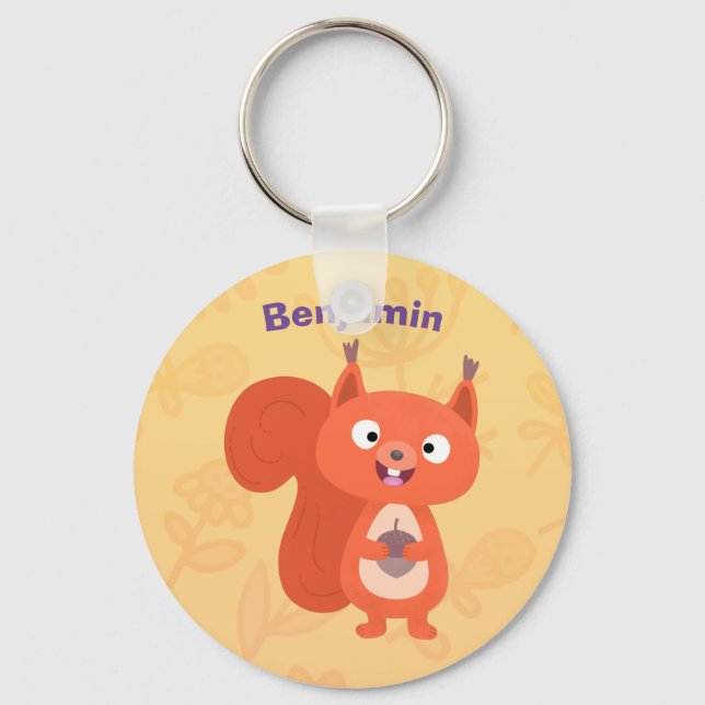 Happy cute red squirrel cartoon illustration key ring (Front)