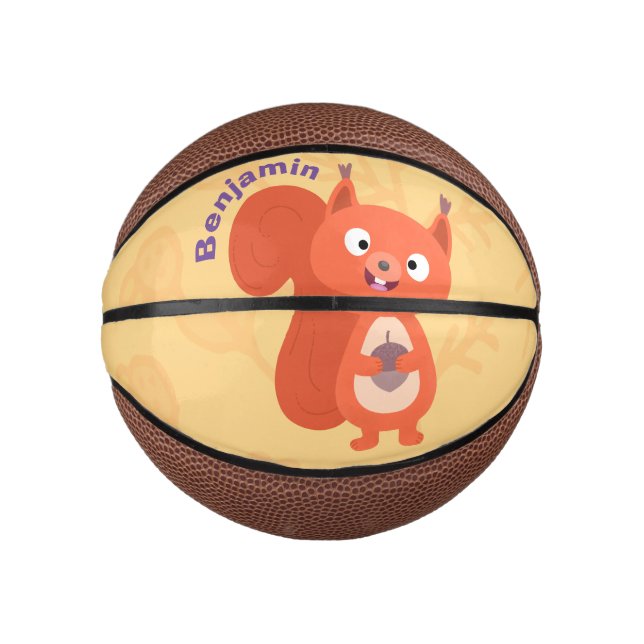 Happy cute red squirrel cartoon illustration mini basketball (Front)
