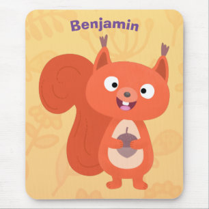 Happy cute red squirrel cartoon illustration mouse mat