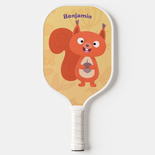 Happy cute red squirrel cartoon illustration  pickleball paddle (Front)