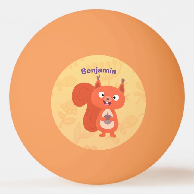 Happy cute red squirrel cartoon illustration ping pong ball (Front)
