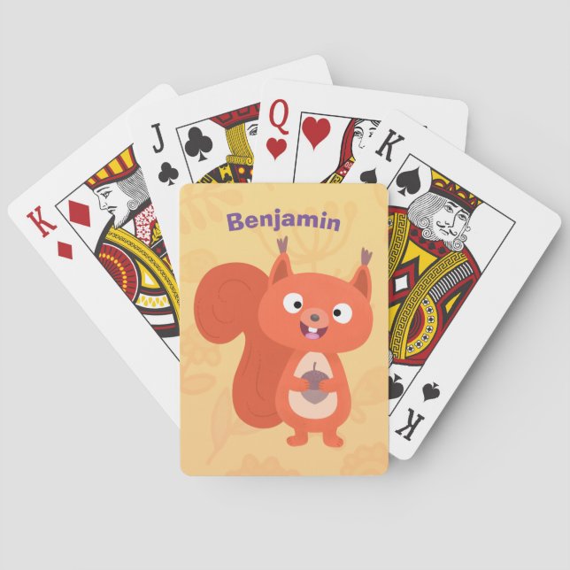 Happy cute red squirrel cartoon illustration playing cards (Back)