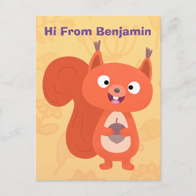 Happy cute red squirrel cartoon illustration postcard (Front)