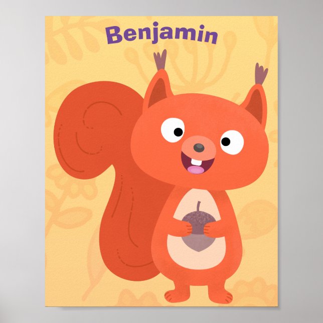 Happy cute red squirrel cartoon illustration poster (Front)