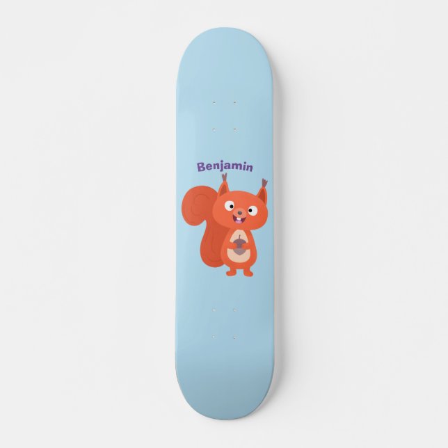 Happy cute red squirrel cartoon illustration skateboard (Front)
