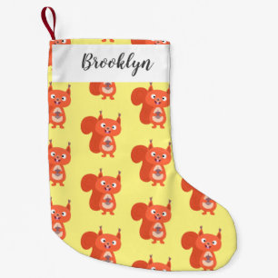 Happy cute red squirrel cartoon illustration small christmas stocking