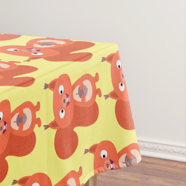 Happy cute red squirrel cartoon illustration tablecloth (In Situ)